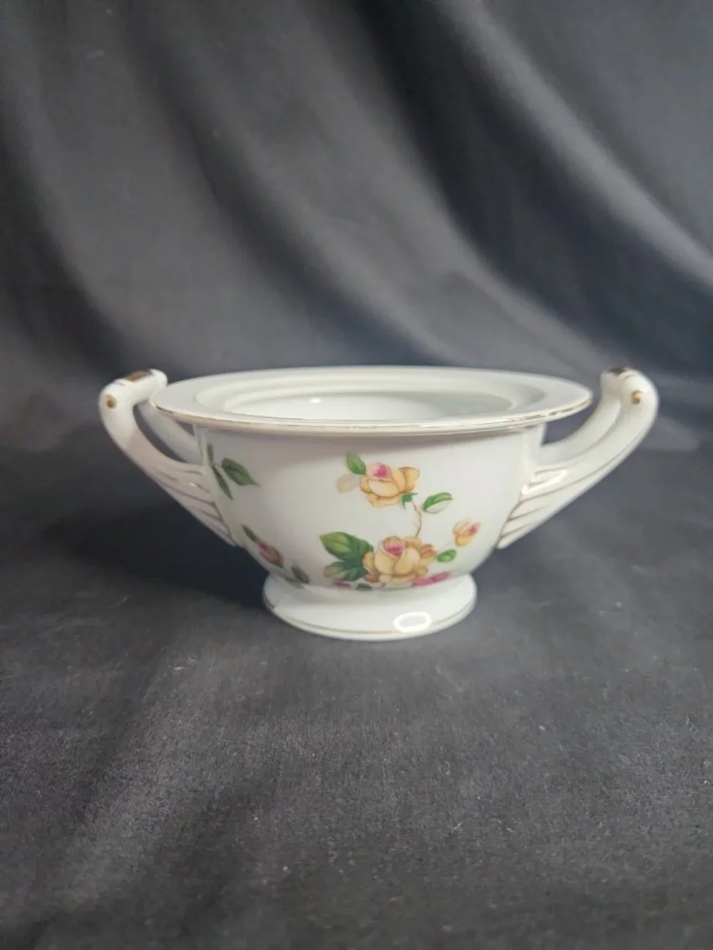 Vintage Lynmore China Sugar Bowl Golden Rose Pattern No Lid 2 Handle